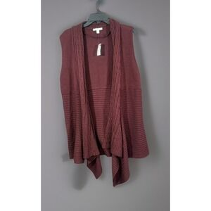 Cato Women's Red Ribbed Knit‎ Draped Open Front Cardigan Vest Sweater OS